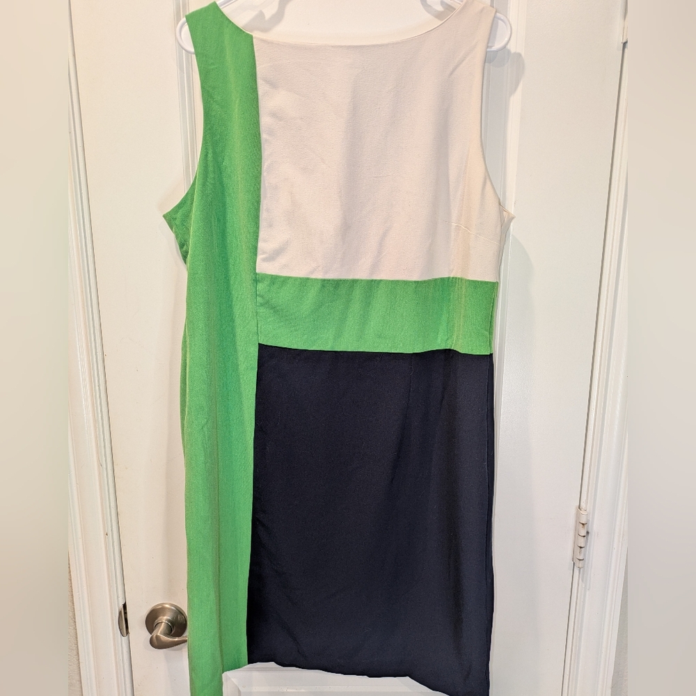 Shelby & Palmer Colorblock Shift Dress Green Cream Navy Size 16
